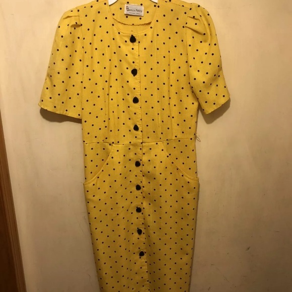 Damon Petite Dresses | Vintage Yellow Dress With Black Polka Dots 70s/80s Size 8 | Color: Black/Yellow | Size: 8 | Charleylou's Closet